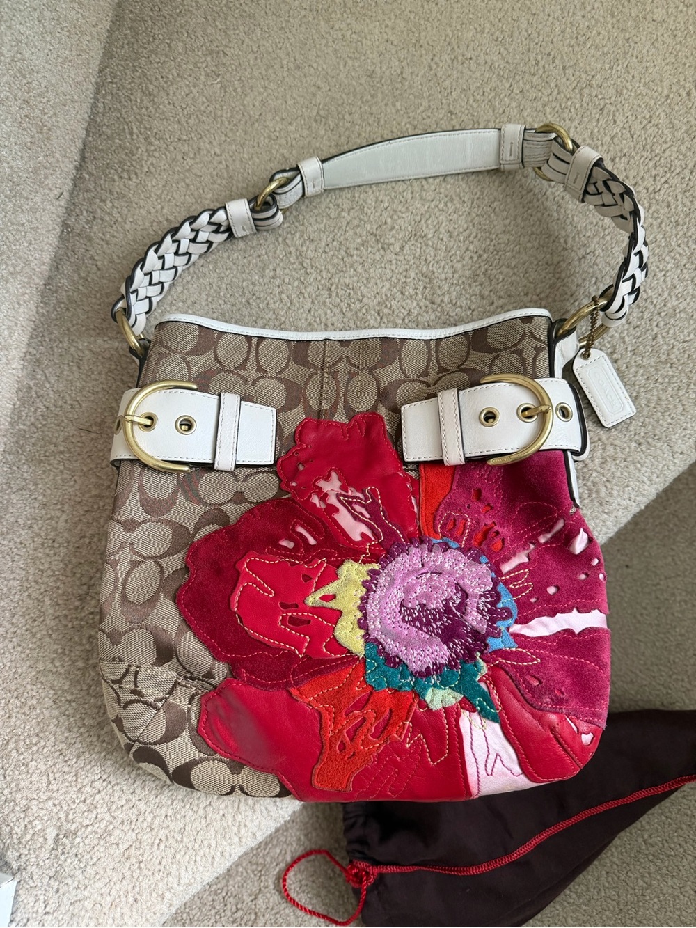 Vintage Coach Poppy for Peace Floral Applique Signature Hobo